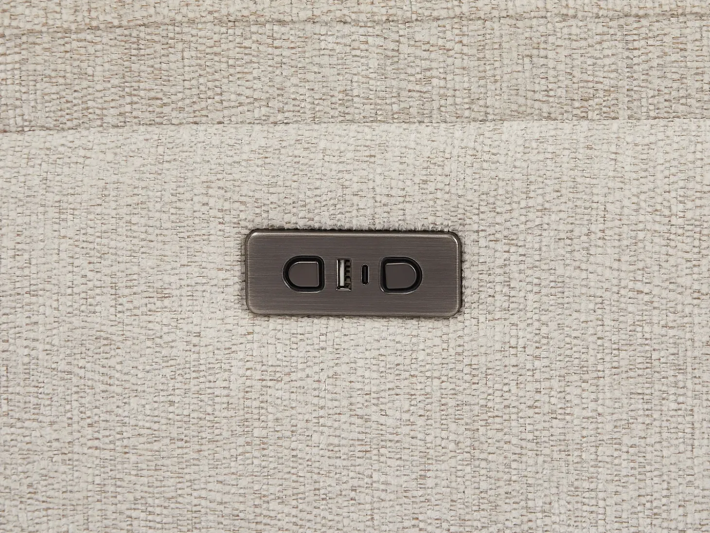 Sofá 2 plazas relax eléctrico con mesa en chenilla beige KELUNO