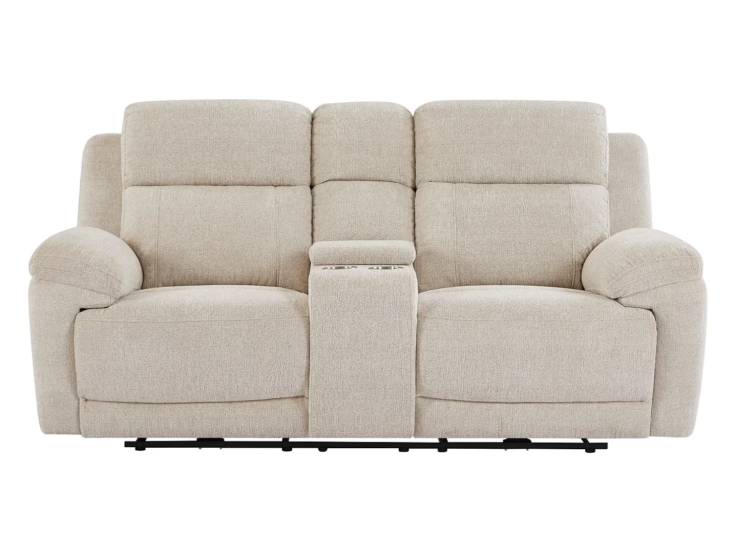 Sofá 2 plazas relax eléctrico con mesa en chenilla beige KELUNO