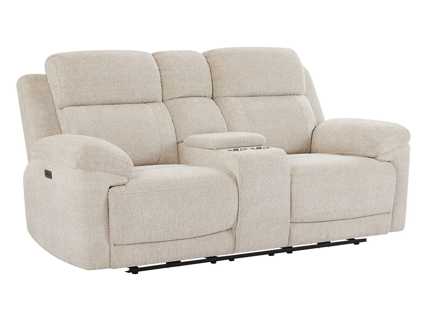 Sofá 2 plazas relax eléctrico con mesa en chenilla beige KELUNO