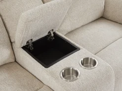 Sofá 2 plazas relax eléctrico con mesa en chenilla beige KELUNO
