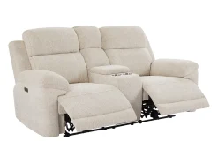 Sofá 2 plazas relax eléctrico con mesa en chenilla beige KELUNO