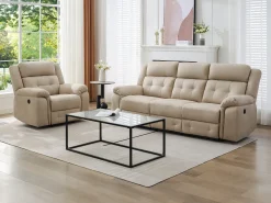Sofá 3 plazas relax eléctrico de microfibra beige ORTIANO