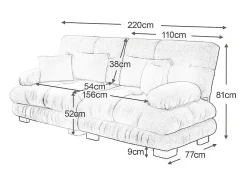 Sofá 2 plazas rosa - con 4 cojines - estructura madera maciza + tejido felpa - 220x77x81cm