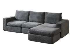 Sofá 3 plazas, sofá rinconero con respaldo tapizado y reposabrazos - Pana gris oscuro