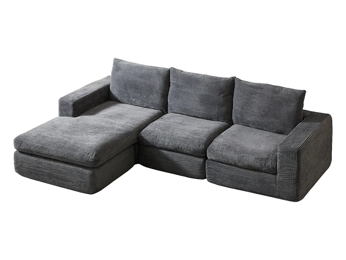 Sofá 3 plazas, sofá rinconero con respaldo tapizado y reposabrazos - Pana gris oscuro