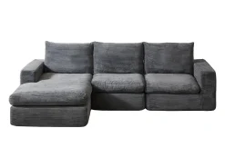 Sofá 3 plazas, sofá rinconero con respaldo tapizado y reposabrazos - Pana gris oscuro