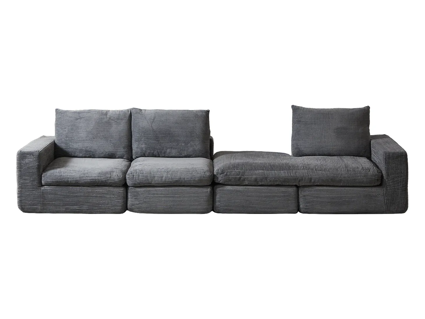 Sofá 3 plazas, sofá rinconero con respaldo tapizado y reposabrazos - Pana gris oscuro