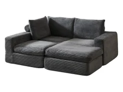 Sofá 3 plazas, sofá rinconero con respaldo tapizado y reposabrazos - Pana gris oscuro
