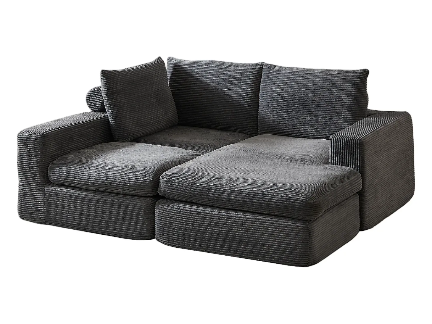 Sofá 3 plazas, sofá rinconero con respaldo tapizado y reposabrazos - Pana gris oscuro