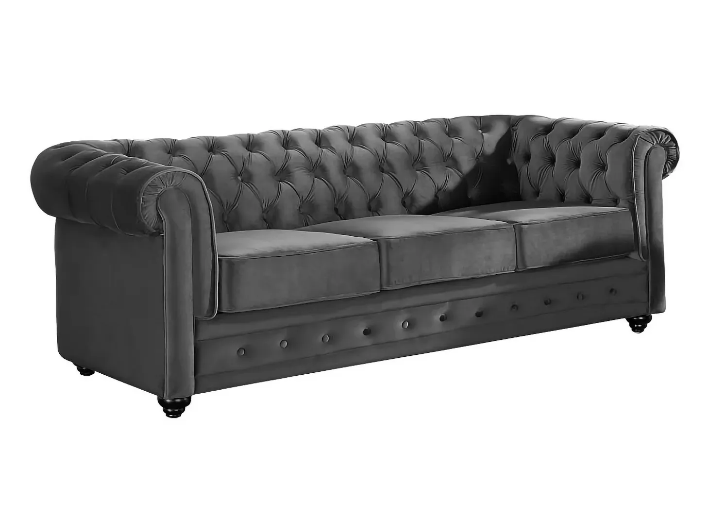 Sofá 3 plazas terciopelo color gris antracita CHESTERFIELD
