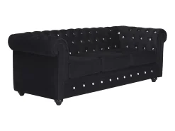 Sofá 3 plazas terciopelo negro, botones CHESTERFIELD