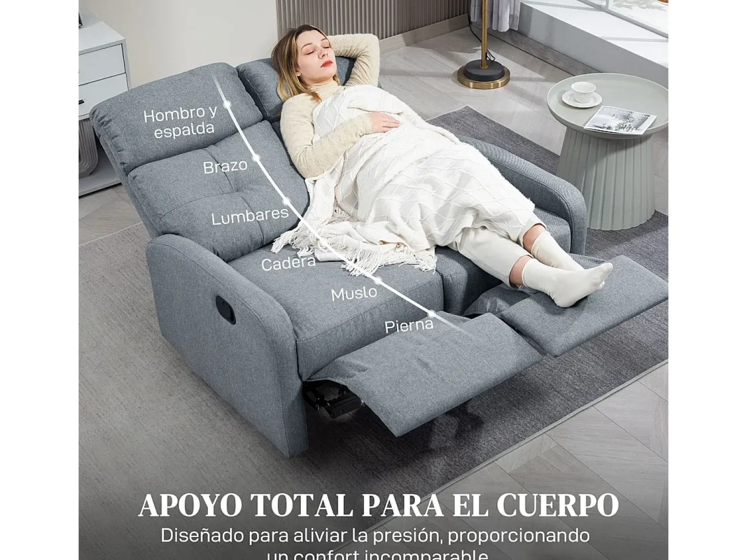 Sofá Andros Homcom reclinable gris 101x118x95 cm