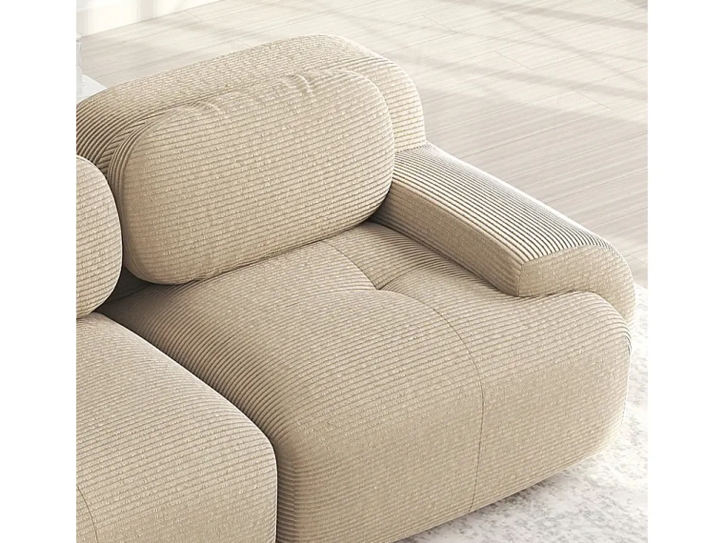 Sofá angular 3 plazas modular - de Pana - con 3 cojines y 2 otomanas - 298x178x75cm - Beige