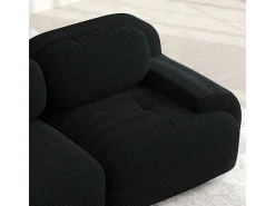 Sofá angular 2 plazas modular - de Pana - con 2 cojines y otomana - ergonómico - 208x178x75cm - Negro