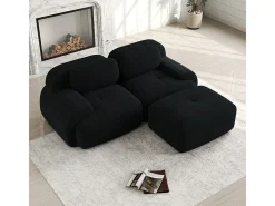 Sofá angular 2 plazas modular - de Pana - con 2 cojines y otomana - ergonómico - 208x178x75cm - Negro