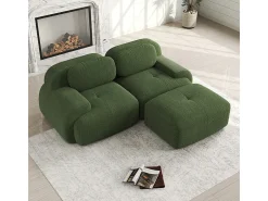 Sofá angular 2 plazas modular - de Pana - con 2 cojines y otomana - ergonómico - 208x178x75cm - Verde