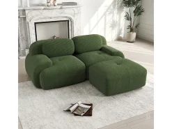 Sofá angular 2 plazas modular - de Pana - con 2 cojines y otomana - ergonómico - 208x178x75cm - Verde