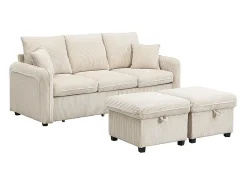 Sofá angular multifunción en U - 3 plazas - con almacenamiento - con cajones - beige