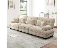 Sofá beige de 3 plazas - Sofá recto con 3 cojines lumbares y 3 cojines decorativos - chenilla