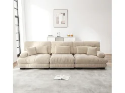 Sofá beige de 3 plazas - Sofá recto con 3 cojines lumbares y 3 cojines decorativos - chenilla
