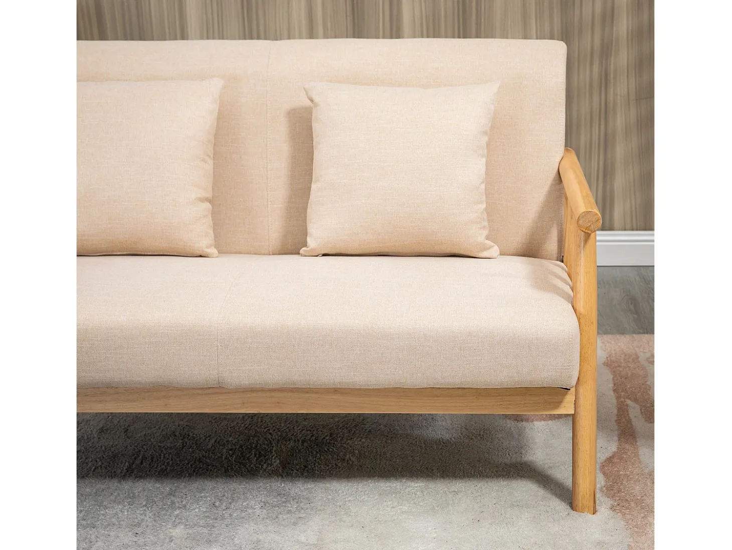 Sofá beige de 2 plazas - Sofá con reposabrazos y cojines - para dormitorio y salón