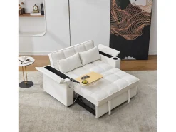 Sofá cama 3 en 1 de 2 plazas - 140,5 x 74 x 82 cm - con respaldo regulable + USB + 1 mesa oculta - MDF - beige