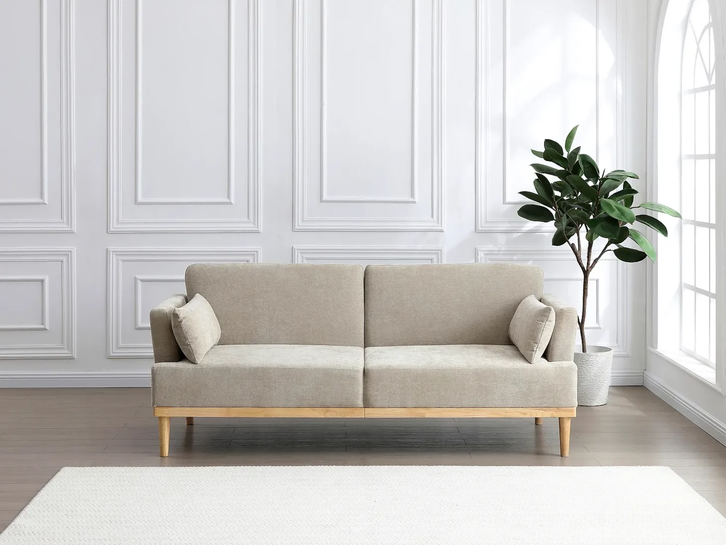 Sofá cama 3 plazas clic-clac de tela beige AMBRILO