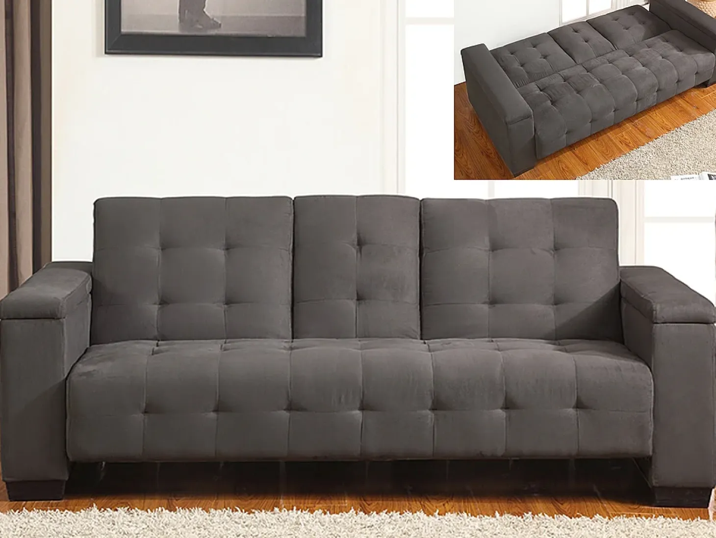 Sofá cama 3 plazas clic-clac de microfibra gris DEVONSHIRE