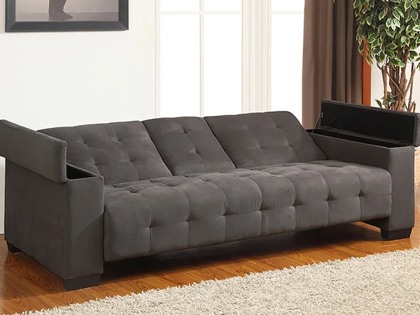 Sofá cama 3 plazas clic-clac de microfibra gris DEVONSHIRE