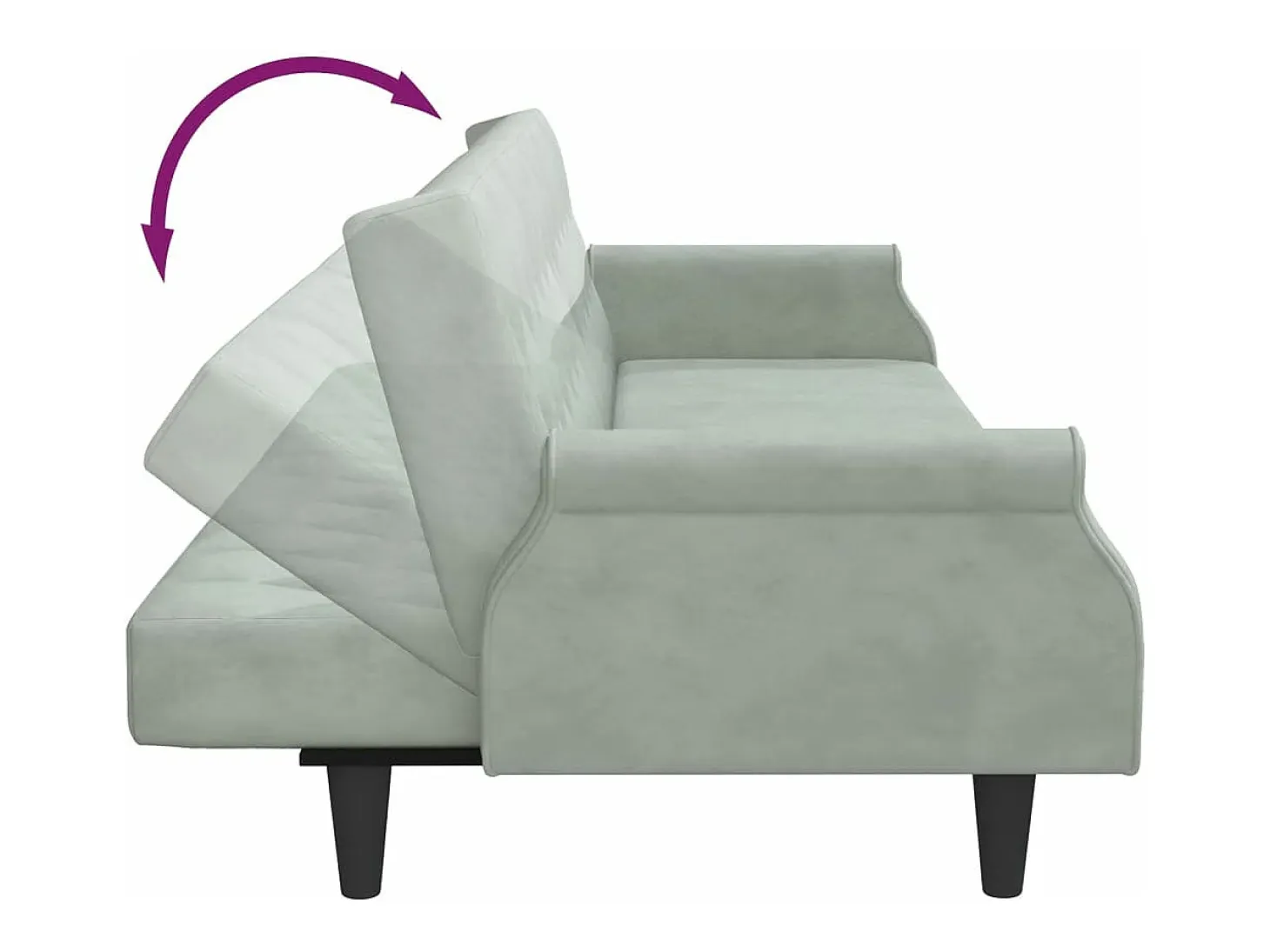 Sofá cama 2 plazas con almohadas taburete terciopelo gris claro