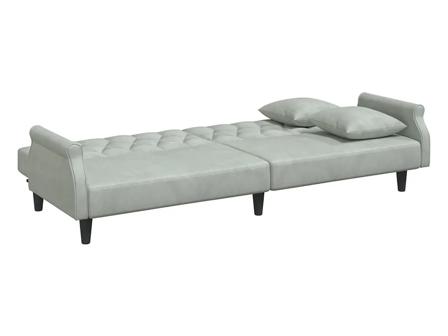 Sofá cama 2 plazas con almohadas taburete terciopelo gris claro