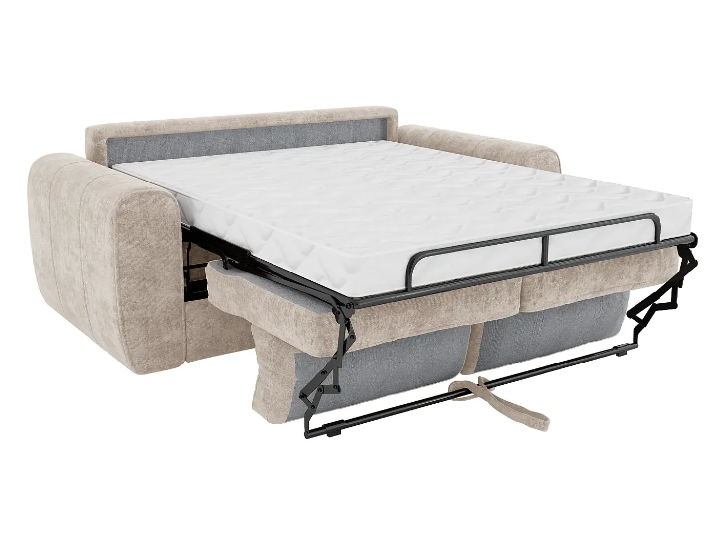 Sofá cama 3 plazas de apertura rápida de tela beige. Cama de 140 cm - Colchón de 14 cm BOLIPO