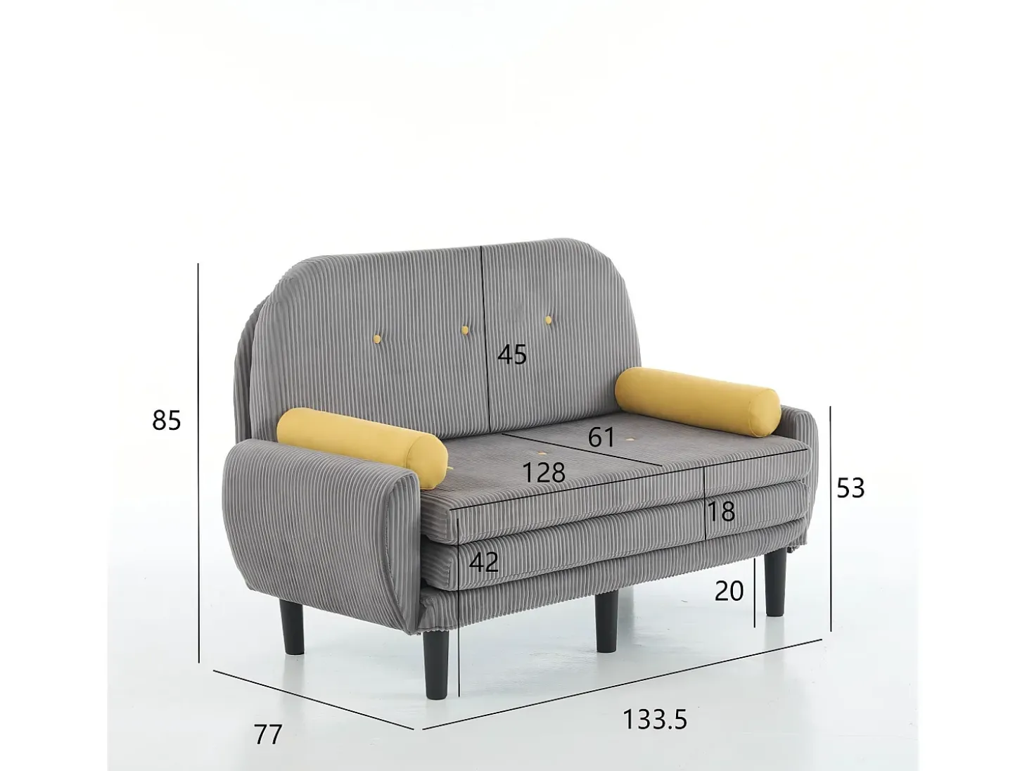 Sofá cama 2 plazas de pana gris - convertible en cama o chaise longue