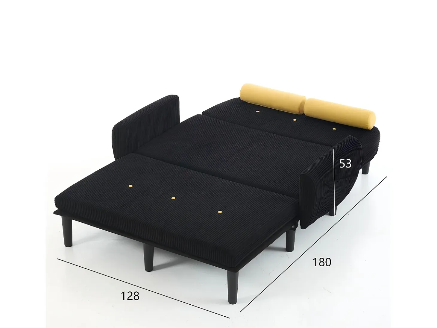 Sofá cama 2 plazas de pana negra - convertible en cama o chaise longue