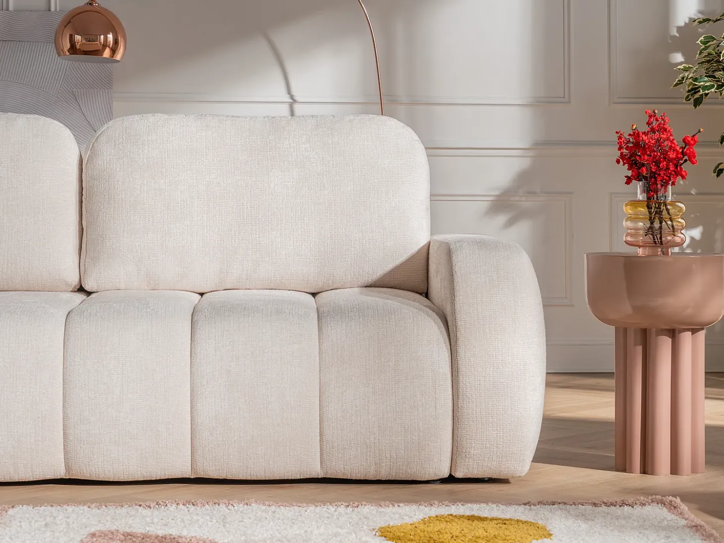 Sofá cama 3 plazas en chenilla beige TALIVO