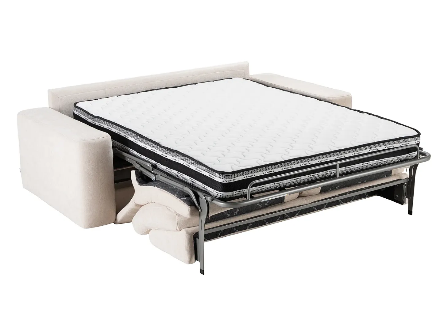 Sofá cama 3 plazas exprés en tela texturizada beige 160 cm colchón 16 cm DAVISO