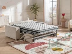 Sofá cama 3 plazas exprés en tela texturizada beige 160 cm colchón 16 cm DAVISO