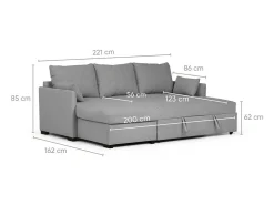 Sofá Cama 3 Plazas Gris - Chaise Longue Reversible Derecha/Izquierda con Almacenamiento Integrado (221 x 162 x 85 cm) - ORLANDO