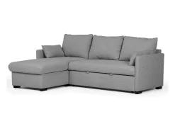Sofá Cama 3 Plazas Gris - Chaise Longue Reversible Derecha/Izquierda con Almacenamiento Integrado (221 x 162 x 85 cm) - ORLANDO