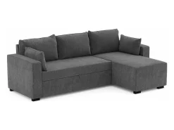 Sofá Cama 3 Plazas Gris Oscuro - Chaise Longue Reversible Lado Derecho/Izquierdo (233 x 140 x 69 cm) - LEAH