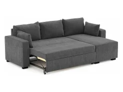 Sofá Cama 3 Plazas Gris Oscuro - Chaise Longue Reversible Lado Derecho/Izquierdo (233 x 140 x 69 cm) - LEAH