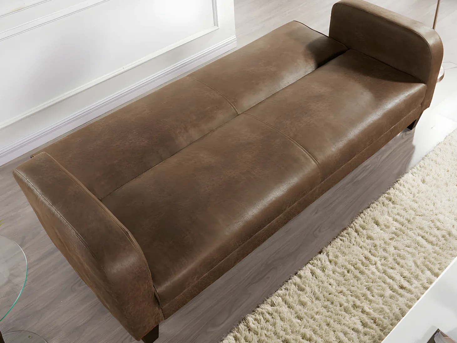 Sofá cama 3 plazas tela aspecto vintage marrón INICIO