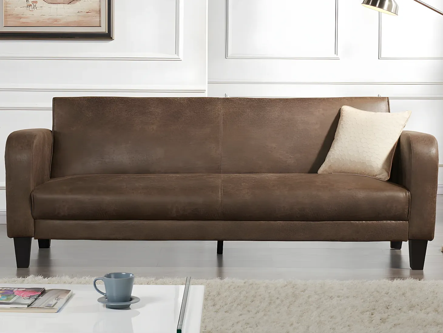 Sofá cama 3 plazas tela aspecto vintage marrón INICIO