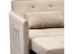 Sofá Cama 3 Posiciones con Sistema Clic-Clac – Convertible en Cama, Tapizado Beige, Estructura de Madera y Cojines Incluidos – 135x87x96 cm