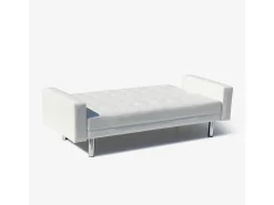 Sofá cama biplaza de cuero artificial con reposabrazos y cojines Agata Pronto Letto - Blanco