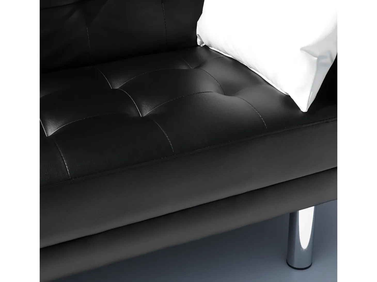 Sofá cama biplaza de cuero artificial con reposabrazos y cojines Agata Pronto Letto - Negro