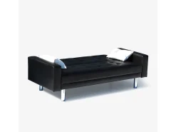 Sofá cama biplaza de cuero artificial con reposabrazos y cojines Agata Pronto Letto - Negro