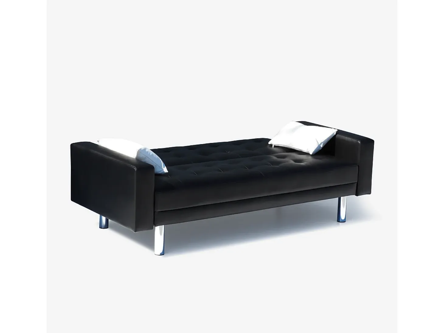 Sofá cama biplaza de cuero artificial con reposabrazos y cojines Agata Pronto Letto - Negro