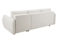 Sofá cama chaise longue reversible 3-4 plazas de tejido efecto aterciopelado texturizado beige y madera clara ROMANE