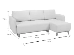 Sofá cama chaise longue reversible 3-4 plazas de tejido efecto aterciopelado texturizado beige y madera clara ROMANE
